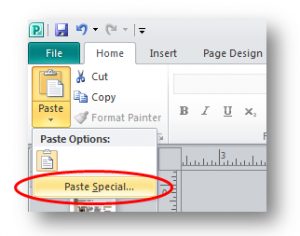MS Publisher Paste Special