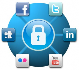 Lock and social network logos