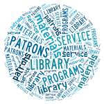 word cloud with library, patron, materials