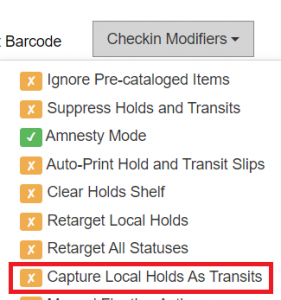 Checkin capture local holds as transits menu