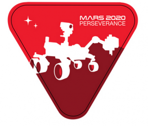 Red and brown Triangle with NASA Mars 2020 Perseverance Rover 