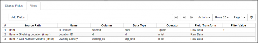 Screen shot of Count Items and Value by Location template filters